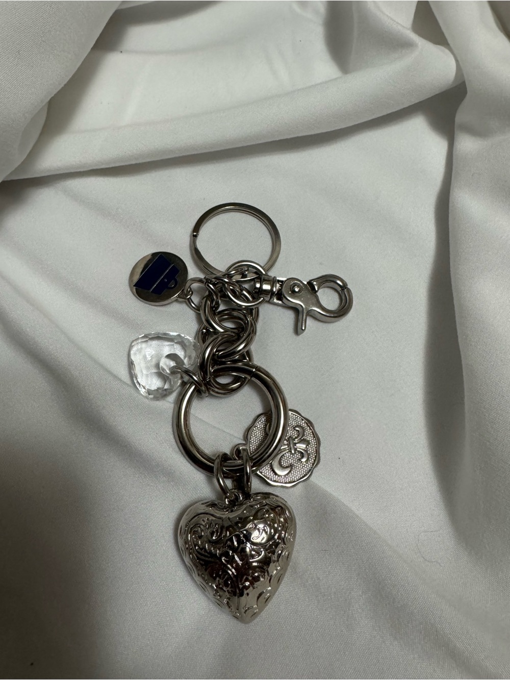 Silver Heart Charm Keychain with Blue Enamel Accent - Picture 4 of 4